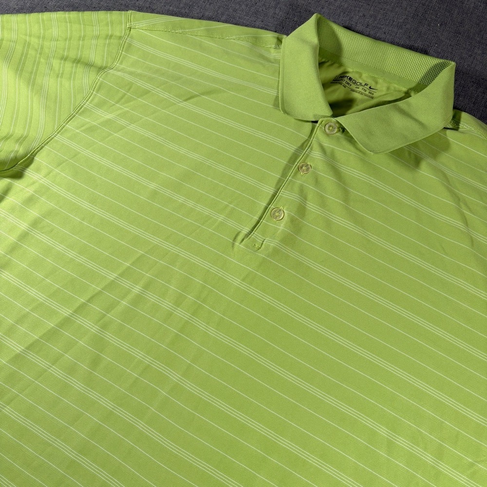 Nike Golf Polo Shirt Mens XXL Lime Green Striped Short Sleeve Fit Dry 11273